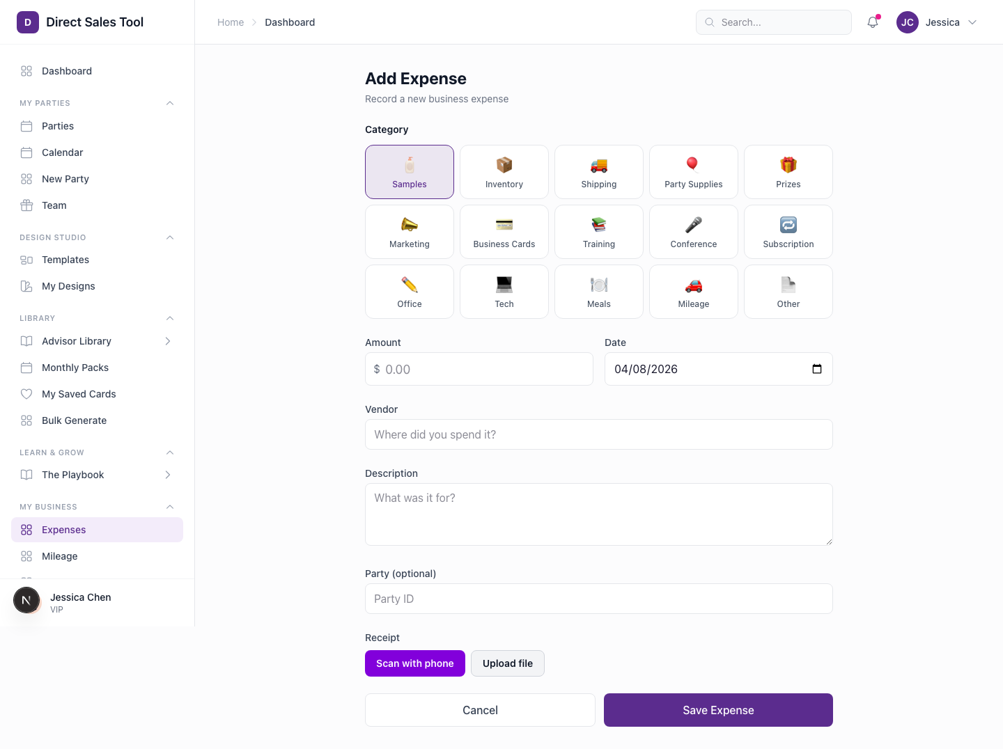 Business Expenses + Mobile Receipt OCR